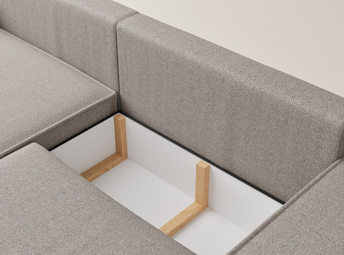 ECKSOFA MIT SCHLAFFUNKTION Moyo Seidengrau Webstoff - Beige/Schwarz, Holz/Holzwerkstoff (255/148cm) - Maison de Reve