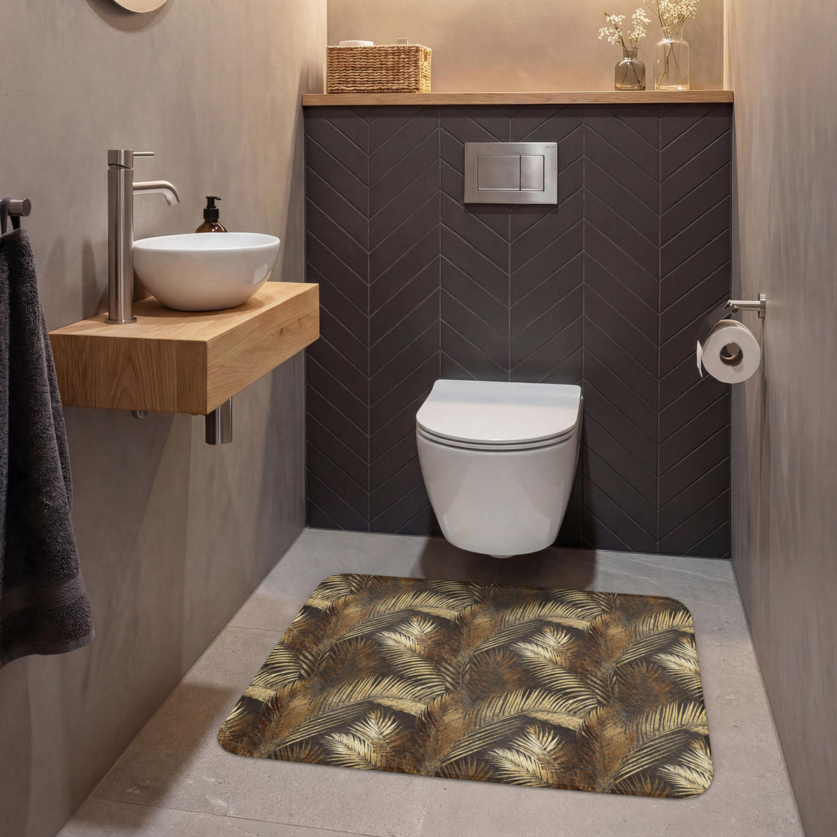 WC PŘEDLOŽKA Tropical - Listy - zlaté 90x60 cm - zlatá, textil/plast (90/1cm) - OnlyWow