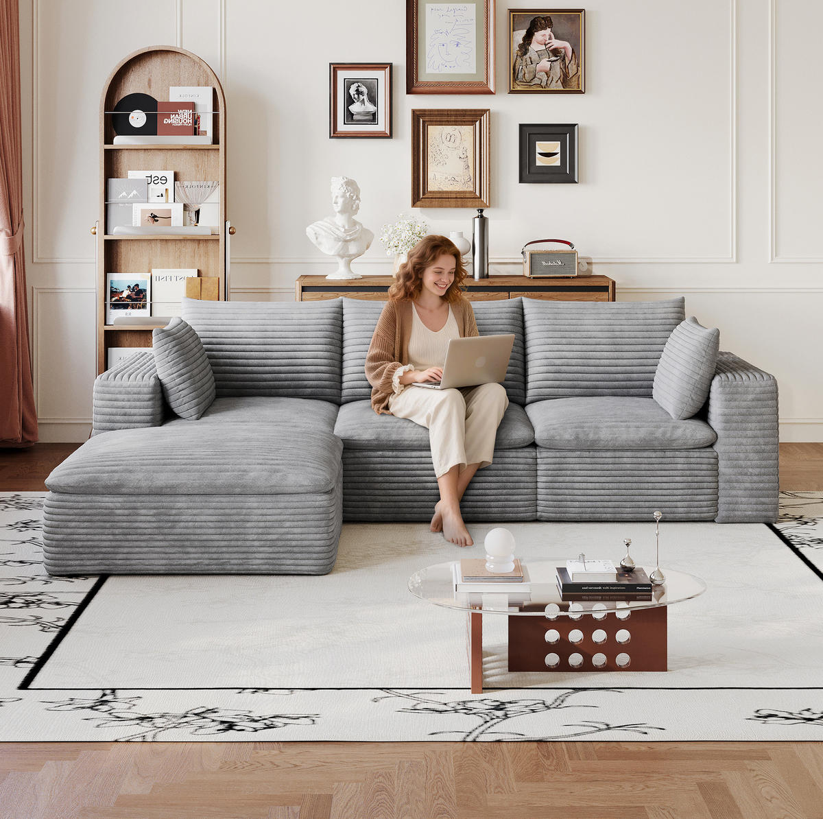 ECKSOFA aus Stoff 260 cm Grau ohne Montage mit abnehmbarer Polsterung und Schaumstoffkern - Grau, Textil (260/160cm) - Modfu