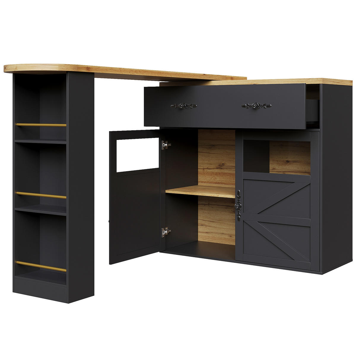 BARTISCH 138-204/39/104 cm mit Stauraum und 360° Drehfunktion in Schwarz - Schwarz, Holzwerkstoff (39/204/104cm) - BEAOK
