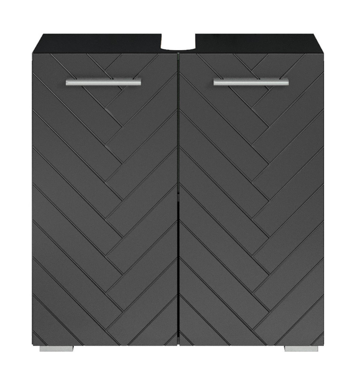 WASCHBECKENUNTERSCHRANK Jupiter 2 Türen Schwarz Fischgrät - 60 x 30 x 60 cm - Schwarz, Holz (60/60/30cm) - Badplaats