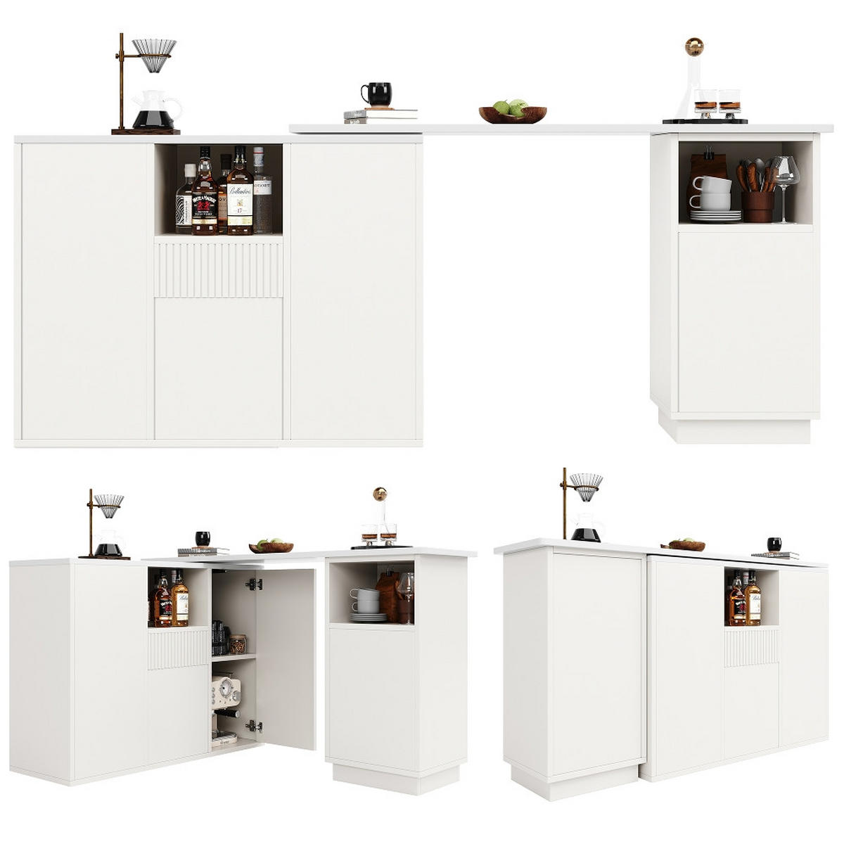 KÜCHENINSEL BARTISCH DREHBAR mit Stauraum Weiß Marmor-Optik 210/30/100,9 cm - Weiß, Kunststoff (30/100.9/210cm) - Rolipo