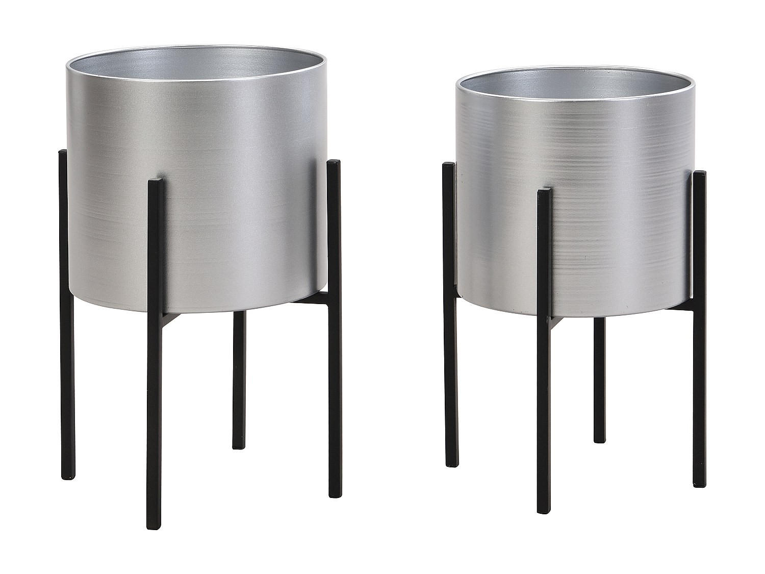 ÜBERTOPF 2er-Set - 23 cm, 25 cm x 23 cm, 25 cm - Metall - Silberfarben - EDMEE - Silberfarben, Metall (23/39/23cm) - Vente-Unique