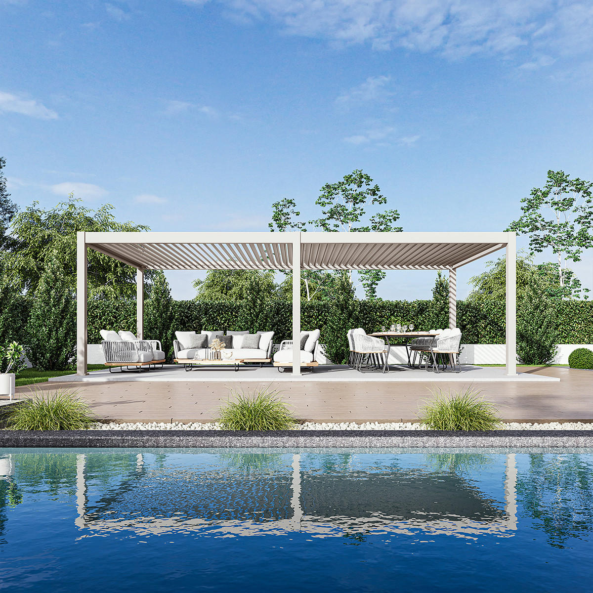 PERGOLA Deluxe Plus Elektrisch Pavillon Terrassenüberdachung Alu LED 4 x 8 m - Beige, Metall (400/255/800cm) - WEIDE