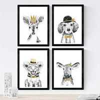 POSTER Set mit 4 von Kindern Tieren gelbe Töne A3 Rahmenlos - Klar, Papier (29.7/3cm) - Nacnic