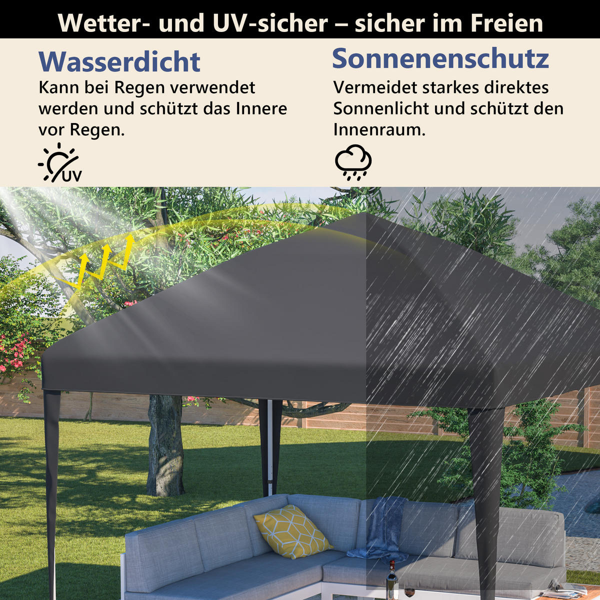 GARTENPAVILLON Pavillon 3x3 m Schwarz - Schwarz, Metall (313/197/313cm) - ComfortXL