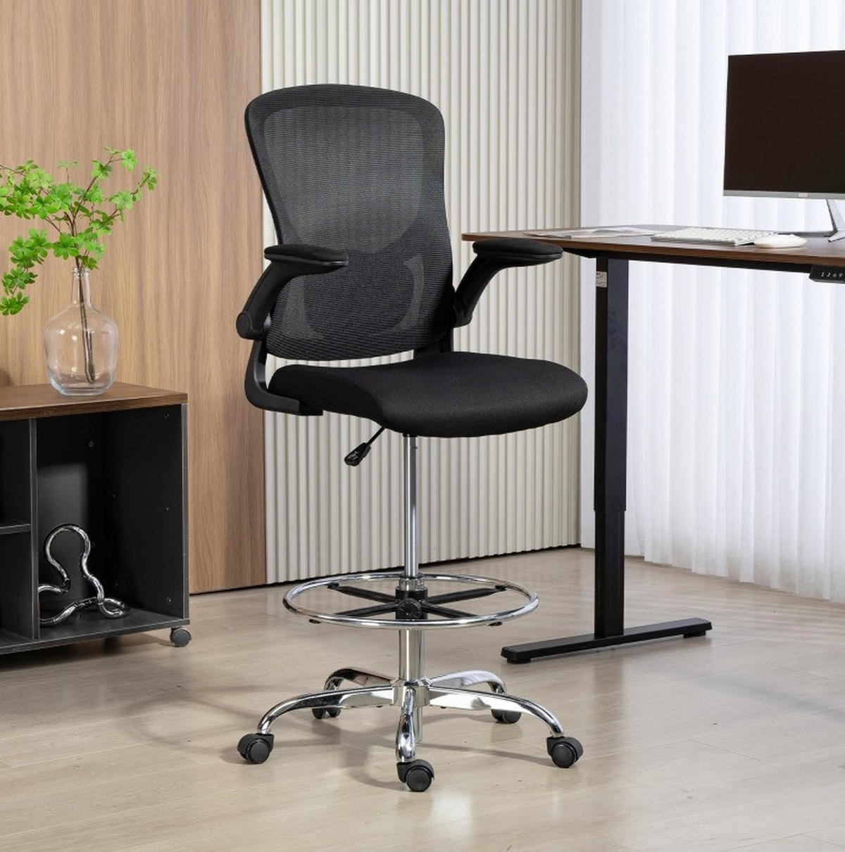 SCHREIBTISCHSTUHL höhenverstellbar mit Lendenstütze Schwarz - Schwarz, Kunststoff (60/132/60cm) - Meubliv