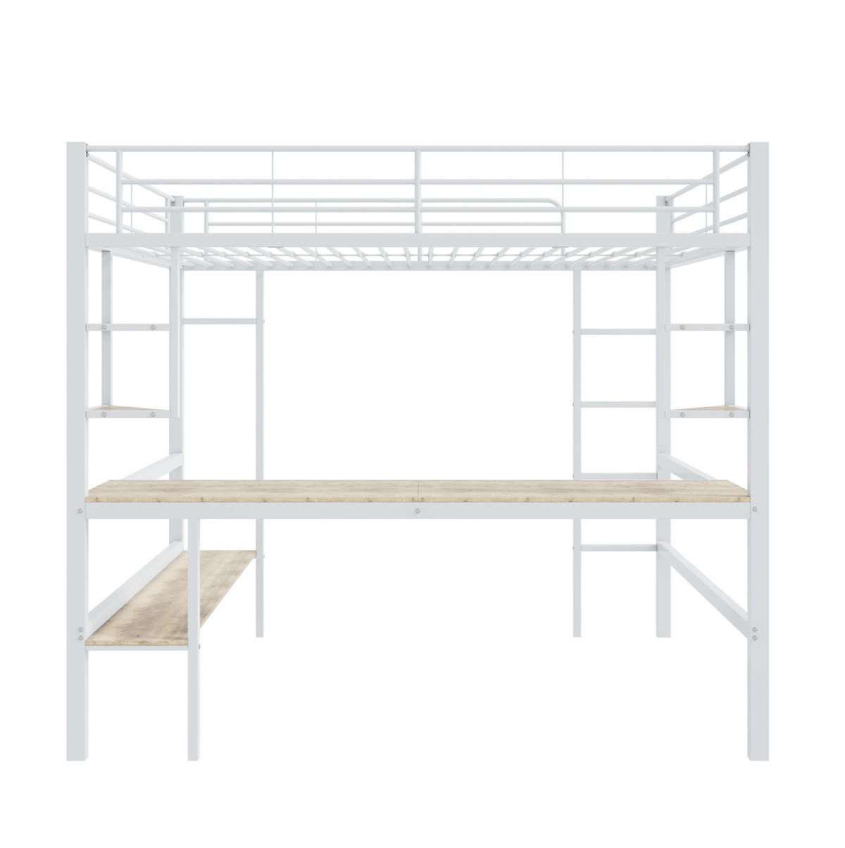 HOCHBETT 90/200 cm aus Metall mit Schreibtisch und Regal Weiß - Weiß, Metall (90/200cm) - Modenvie