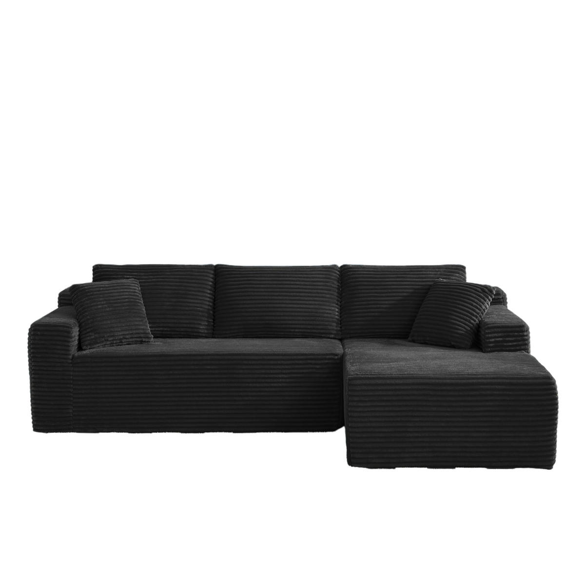 ECKSOFA DE-34926 L-Form mit Chaise rechts Schwarz - Schwarz, Textil (163/252.5cm) - ComfortXL