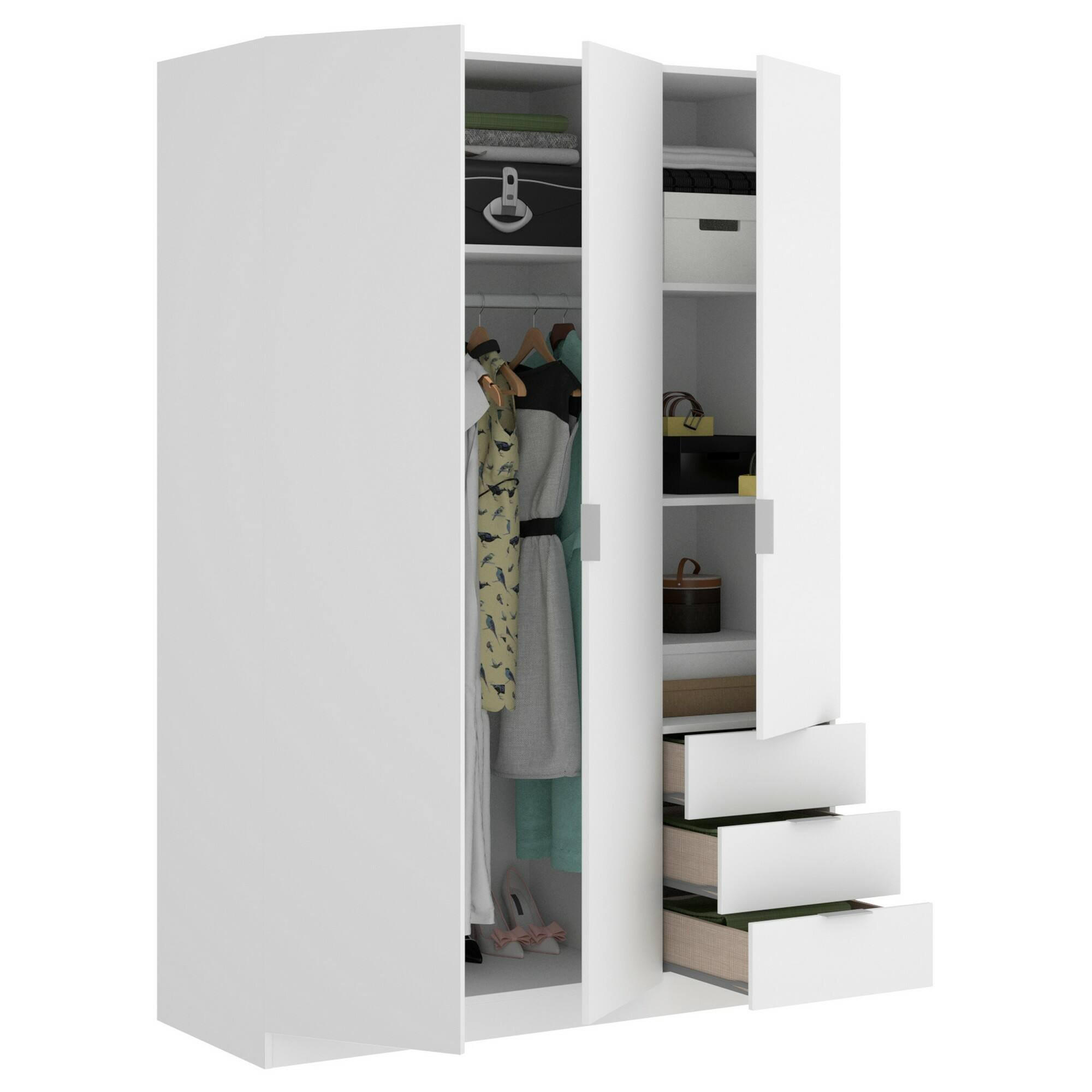 KLEIDERSCHRANK 3 TÜREN Weiß 52/121/184 cm - Weiß, Holzwerkstoff (121/184/52cm) - DMORA