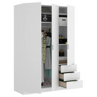KLEIDERSCHRANK 3 TÜREN Weiß 52/121/184 cm - Weiß, Holzwerkstoff (121/184/52cm) - DMORA