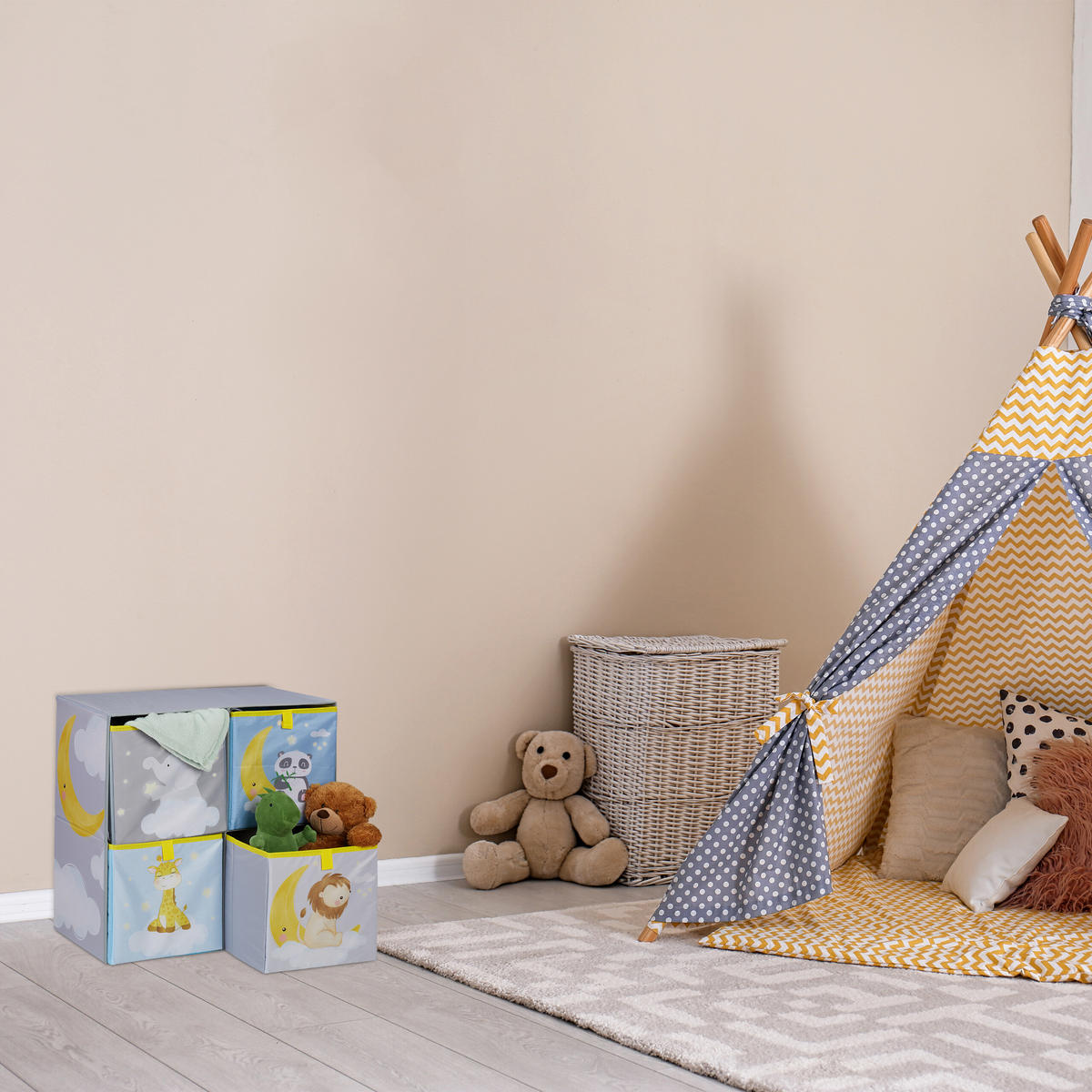 KINDERREGAL - Multicolor, Holzwerkstoff/Wellpappe (60.5/59.5/30cm) - Relaxdays