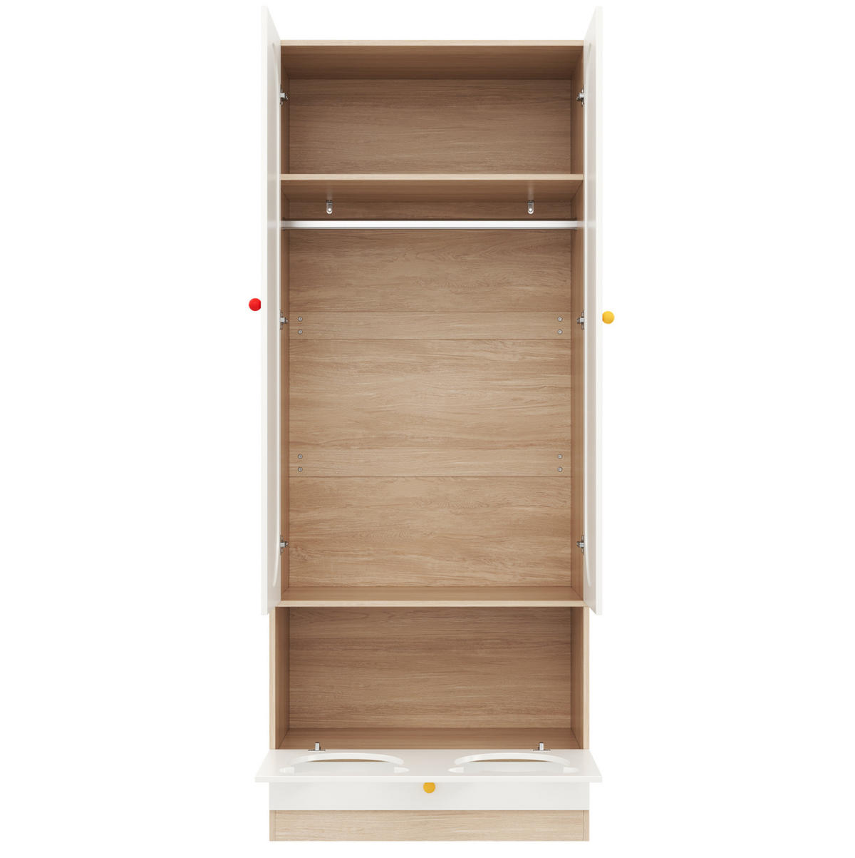 KINDERKLEIDERSCHRANK aus MDF 80x50x200 cm Natur/Weiß mit Kleiderstange, offenen Fächern und Haustierbereich - Naturfarben, Holzwerkstoff (80/200/50cm) - Modfu