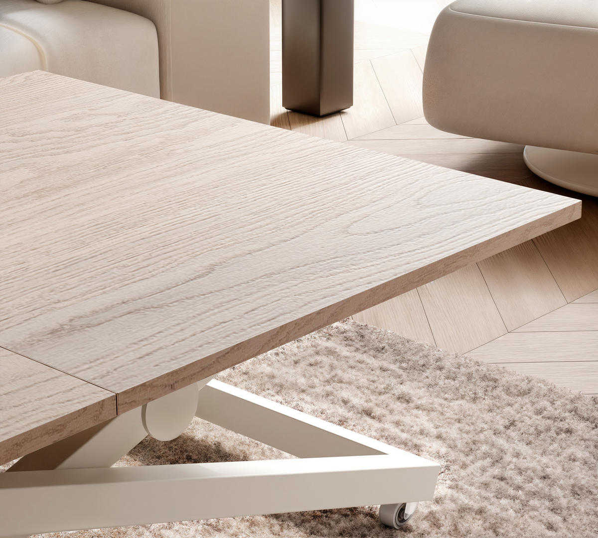 COUCHTISCH ARIA 120-160/80 cm, Höhenverstellbar, Kaschmir / Cremona Cannolo (Cremefarben) - Kaschmir/Creme, Holzwerkstoff/Metall (120/80/38cm) - Idohome