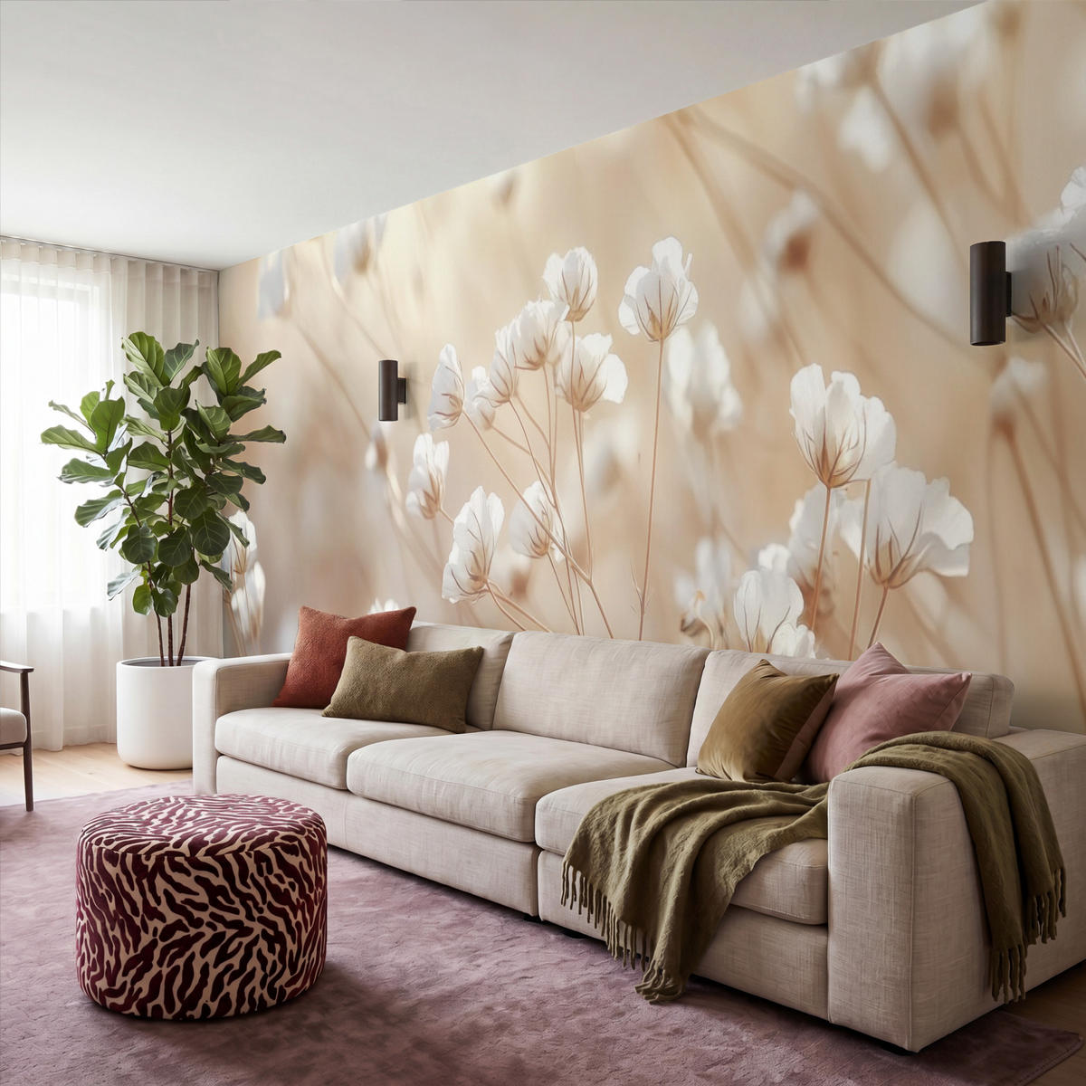 TAPETE - Wild - Blumen - Weiß - 500x200 cm - Creme, Papier (500/200cm) - OnlyWow