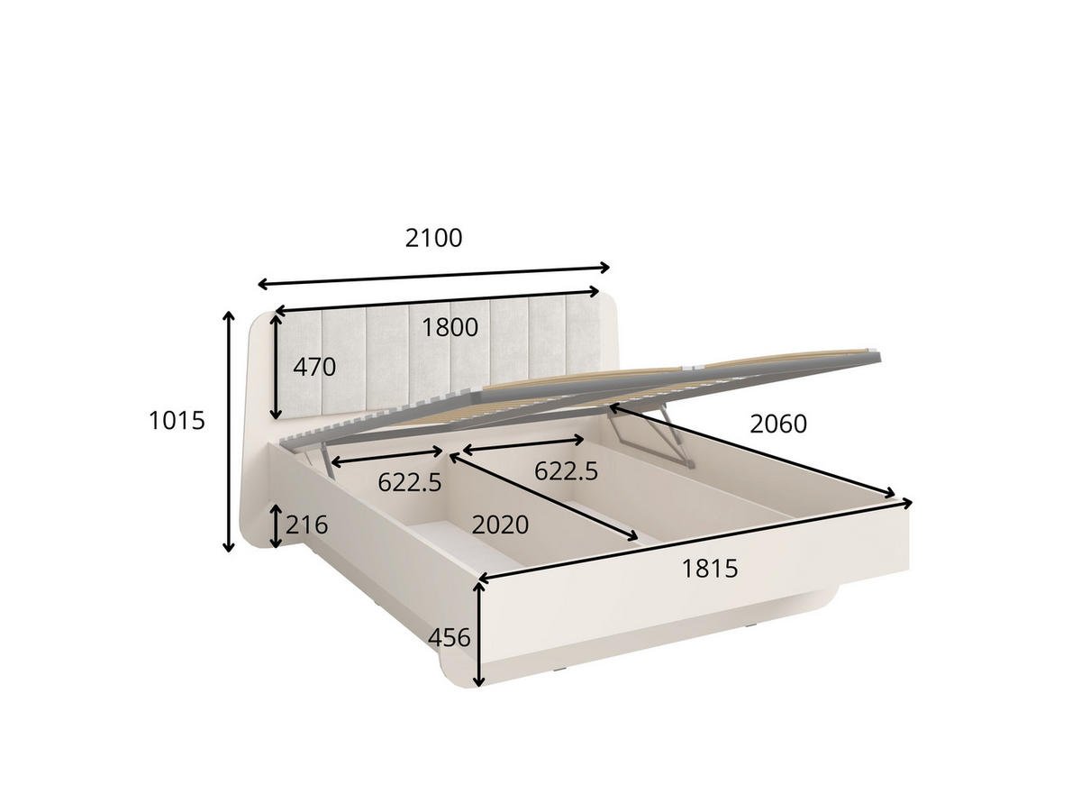 BETT LEVARO – 180×200 cm mit Bettkasten und anhebbarem Lattenrost Wüstensand - Sandfarben, Holzwerkstoff (180/200cm) - Milaros Markt