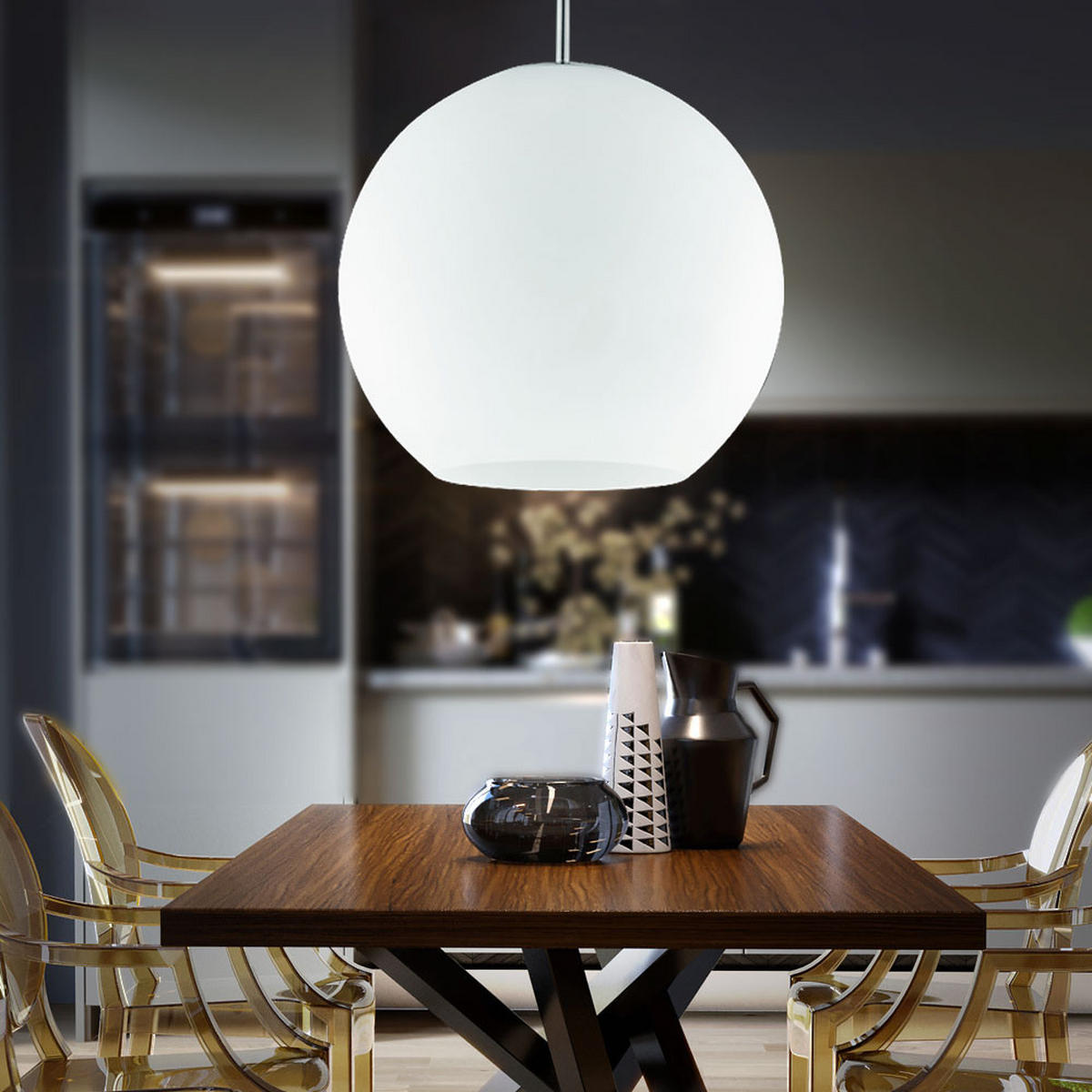 HÄNGELEUCHTE Glas Nickel Weiß MOON - Weiß, Glas (30/30/150cm)