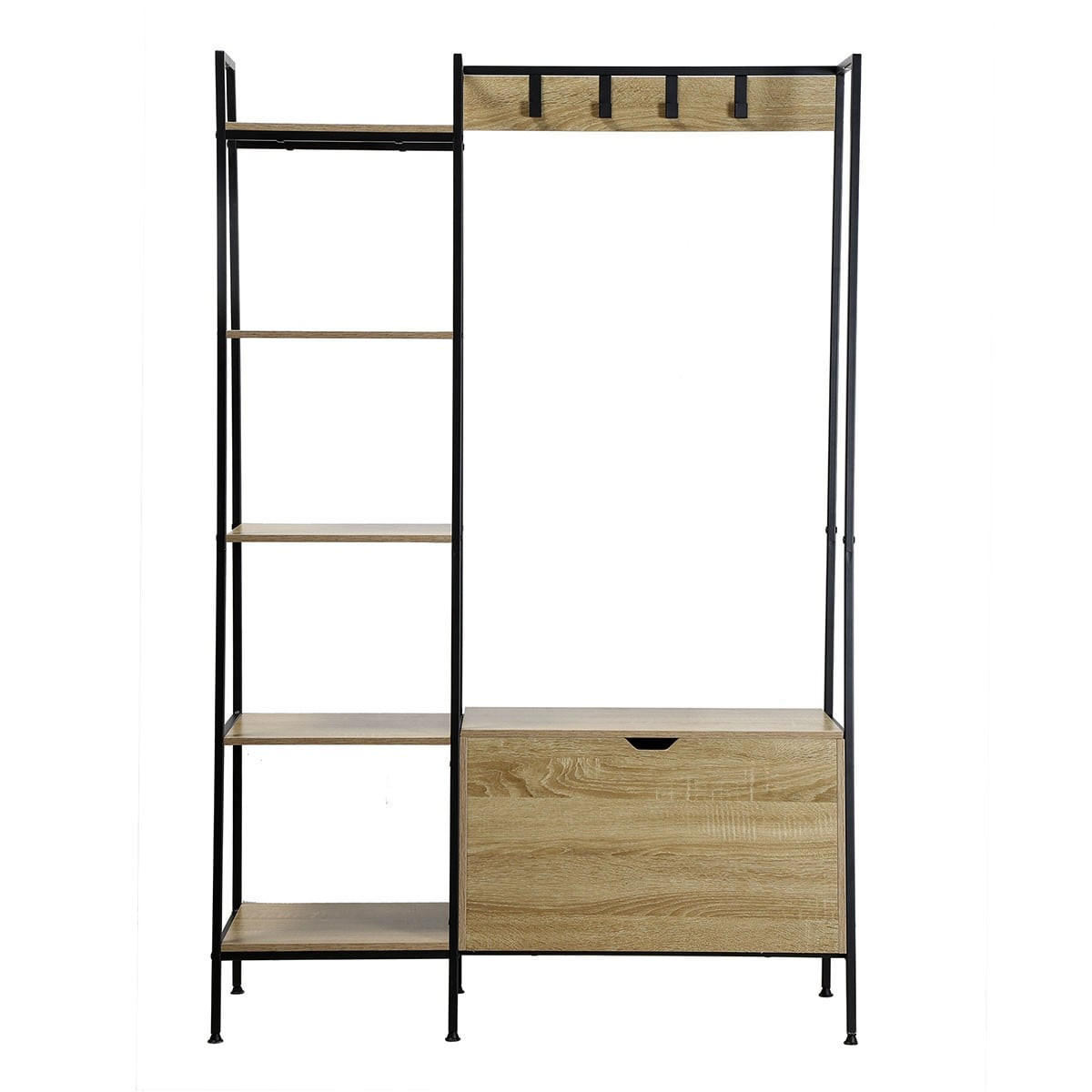 GARDEROBENSTÄNDER mit 5 Regalen, Schuhkasten und Kleiderhaken - Eichefarben, Holzwerkstoff (35/160/105cm) - Calicosy