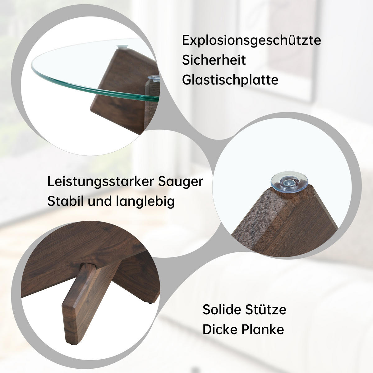 COUCHTISCH mit Glasplatte MDF Walnussoptik rund Kreuzgestell stabil 79 cm modern - Transparent/Walnussfarben, Glas/Holzwerkstoff (79/79/45cm) - EVRYAE