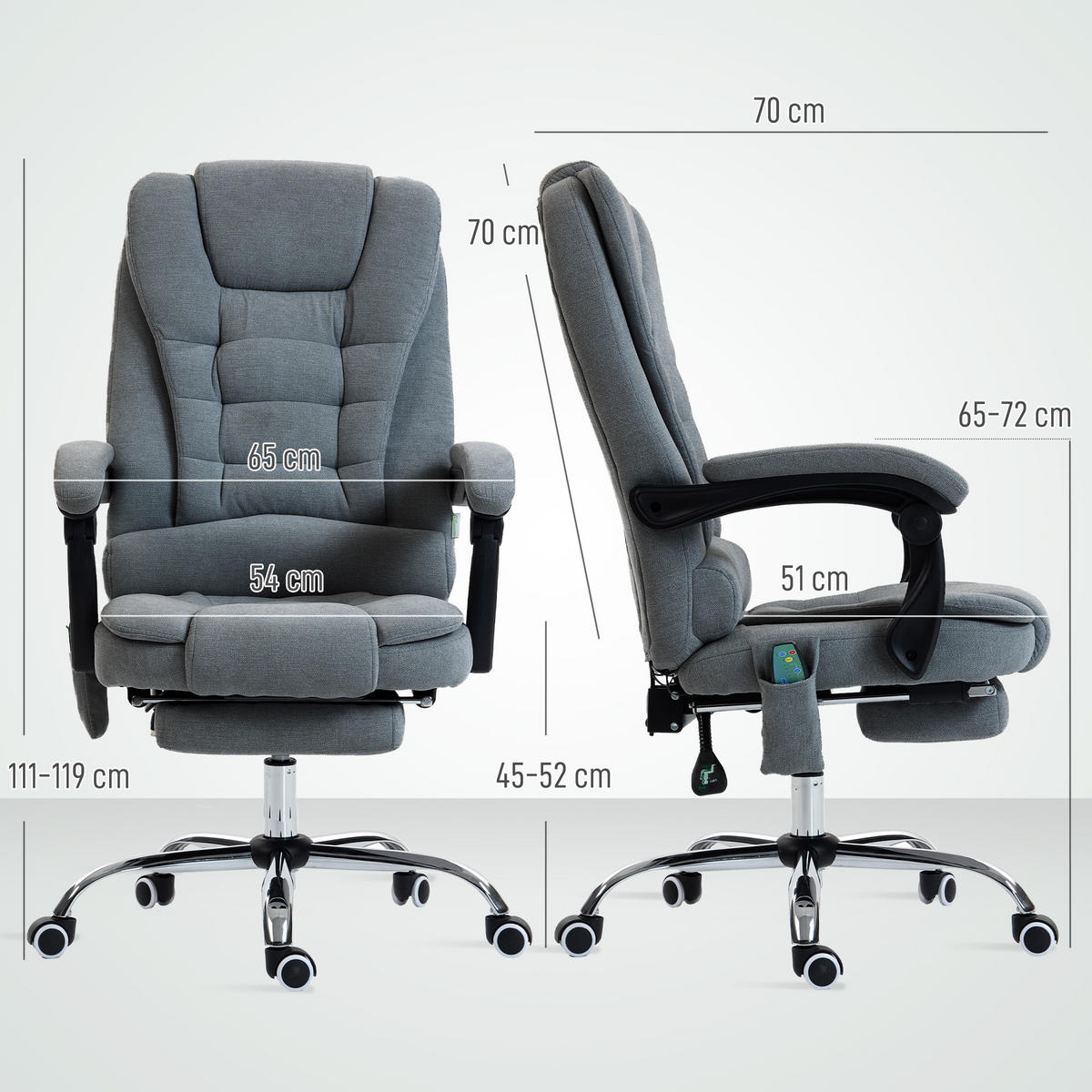CHEFSESSEL DE-11833 Massage & Heizung Grau - Dunkelgrau, Textil (65/119/70cm) - ComfortXL