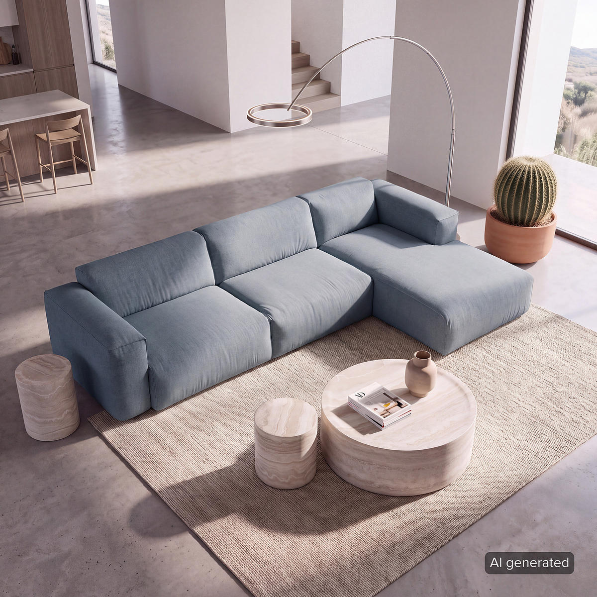 3-SITZER ECKSOFA mit Longchair - Blau/Schwarz, Kunststoff/Textil (317/173cm) - home24