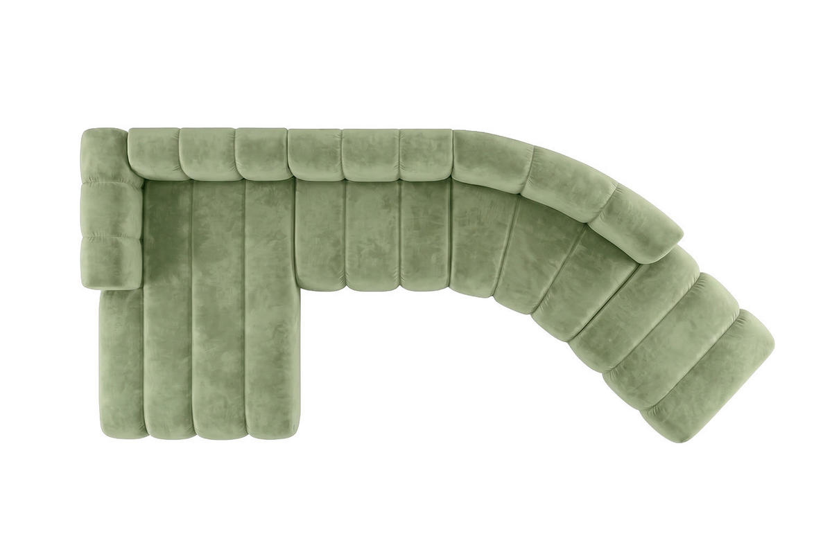 ECKSOFA Modulares In L-Form, Velvet-Stoff Riviera, Olive, Links, GRAND Round - Olivgrün, Holz (445/179cm) - Kaiser Möbel