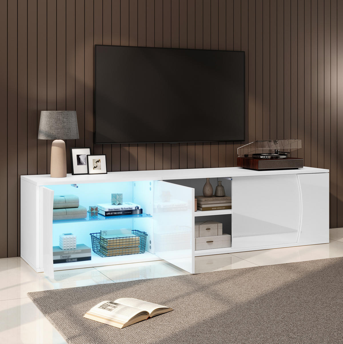 TV-LOWBOARD 180/40/45 cm weiß aus Spanplatte mit LED - Weiß, Holzwerkstoff (40/45/180cm) - OKWISH