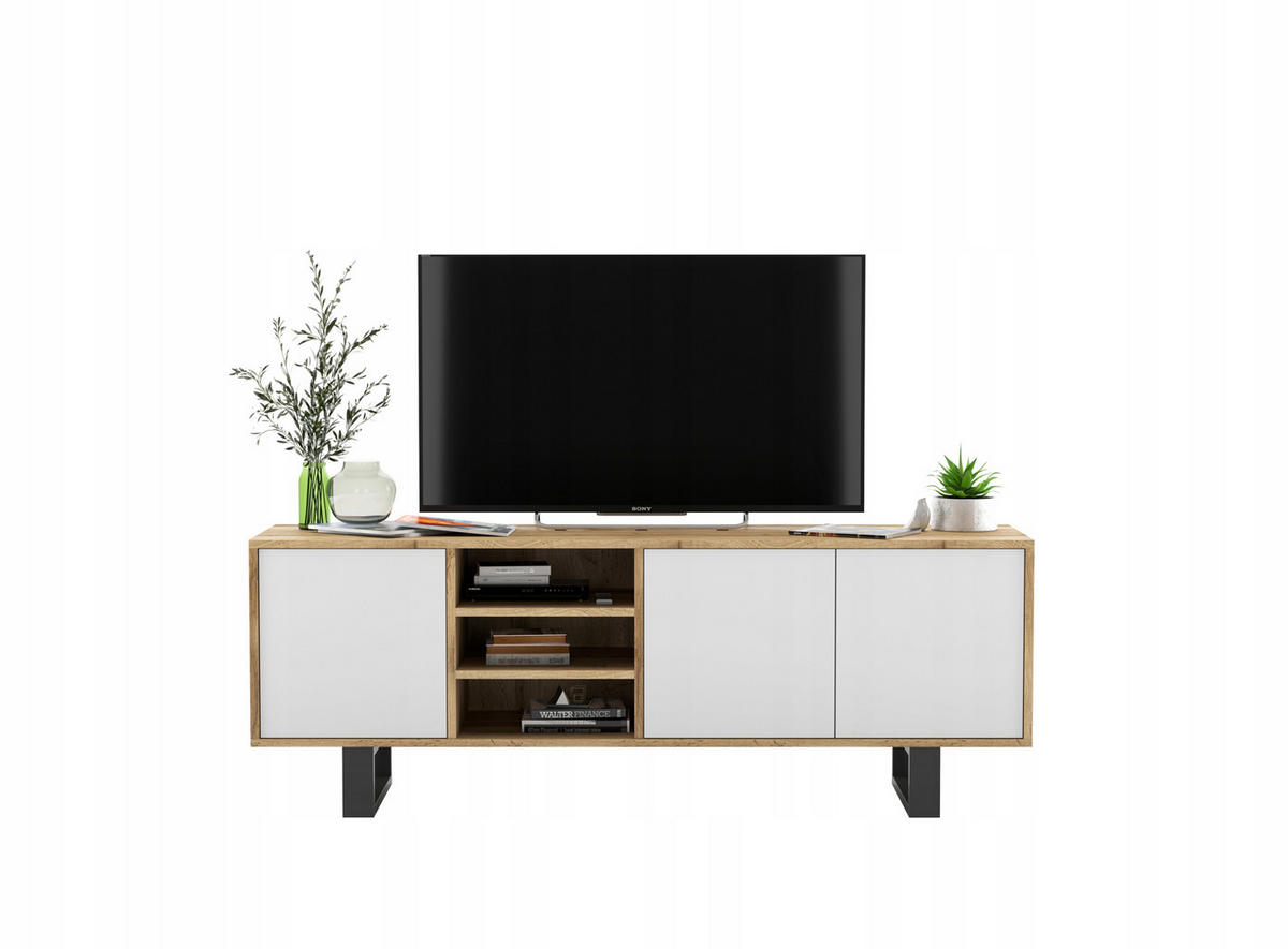 TV-LOWBOARD Apollo Eiche wotan Weiß Matt mit Metallbeinen 150 cm - Weiß, Holzwerkstoff/Metall (150/53/35cm) - Meble Lindner