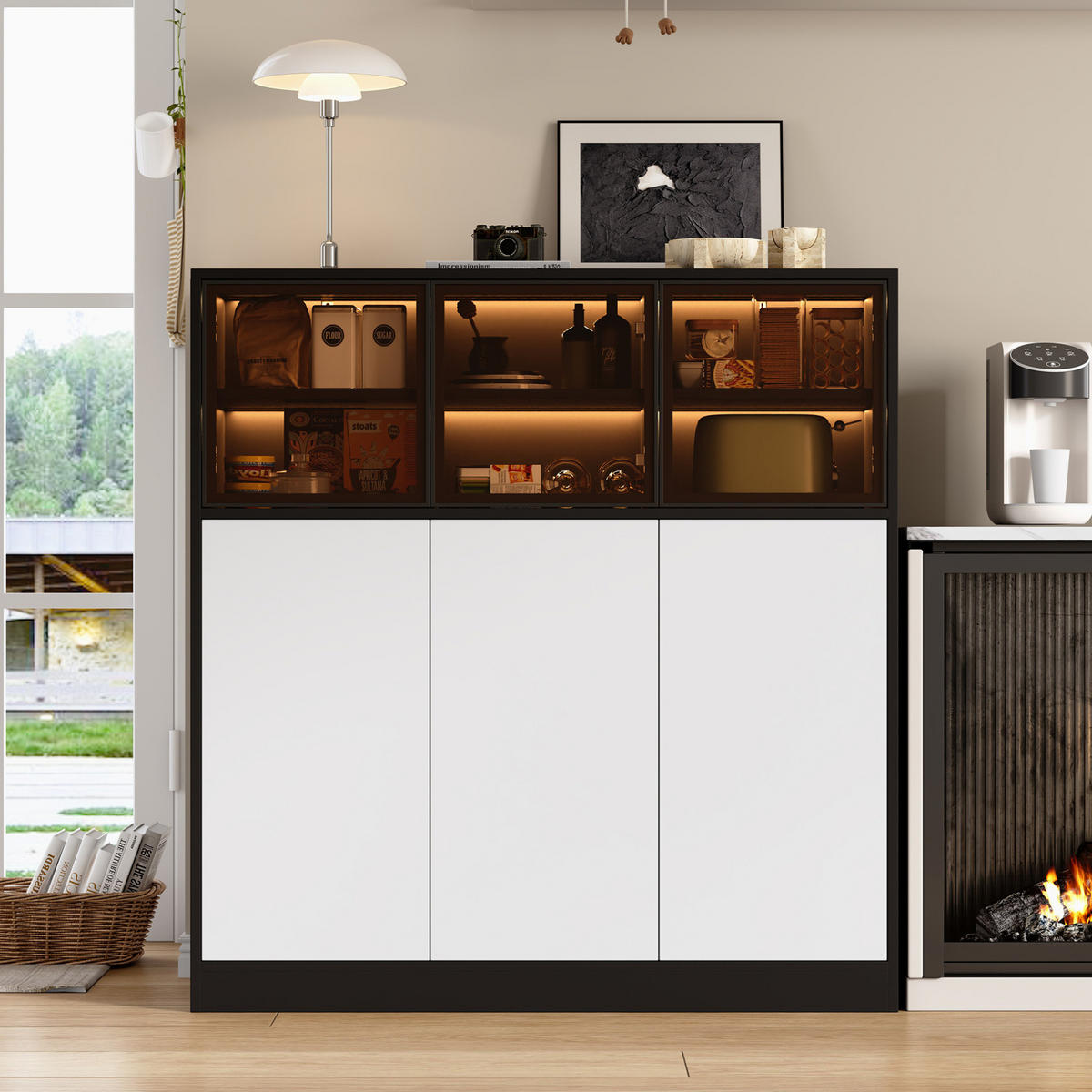 SIDEBOARD in Schwarz-Weiß 100x40x105 cm mit 6 Türen und LED-Beleuchtung - Schwarz, Holzwerkstoff (40/105/100cm) - IVMEU