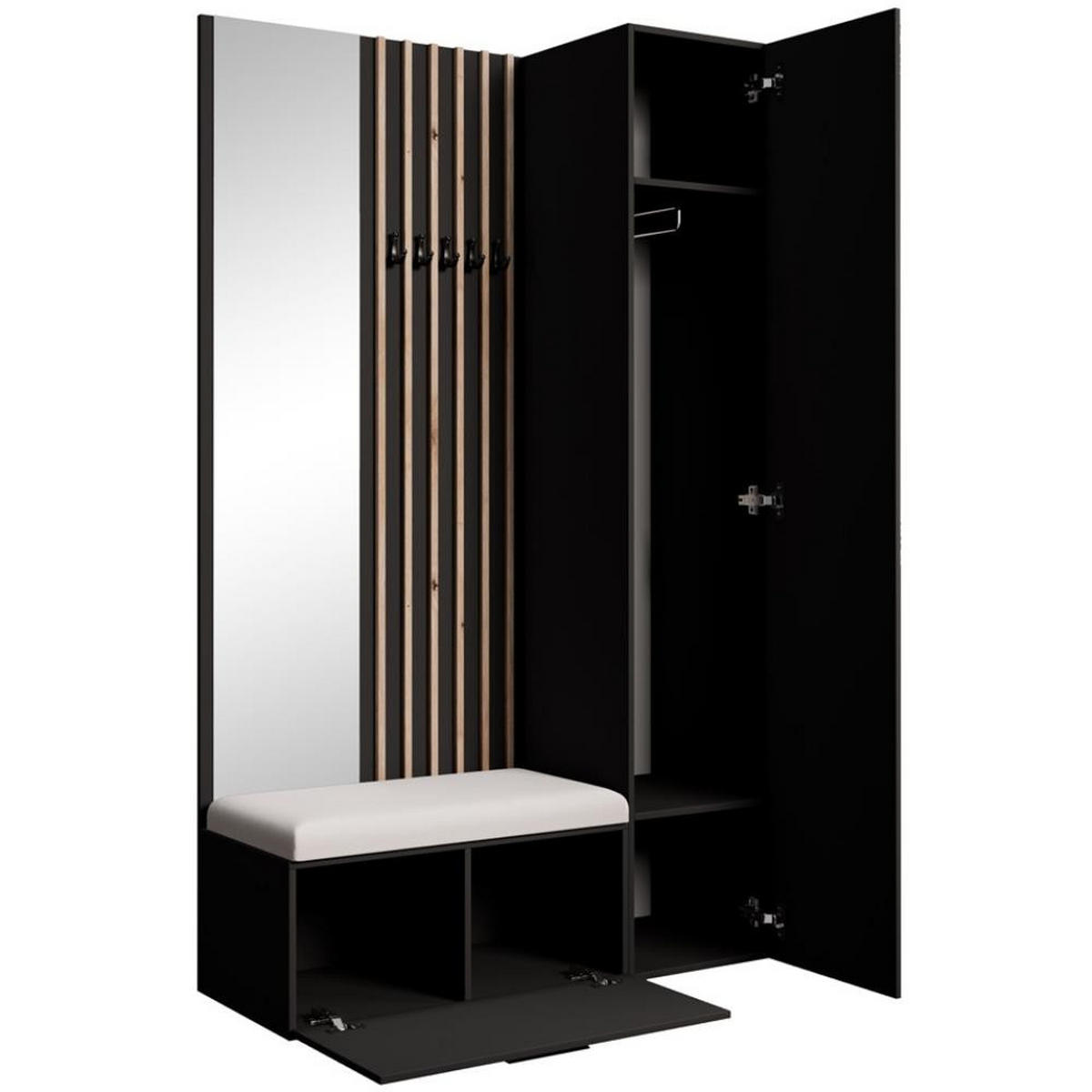 GARDEROBE Margaret II 121/203/43 mit Lamellen und Hochschrank - Schwarz/Weiß, Holzwerkstoff/Kunststoff (121/203/43cm) - Beautysofa