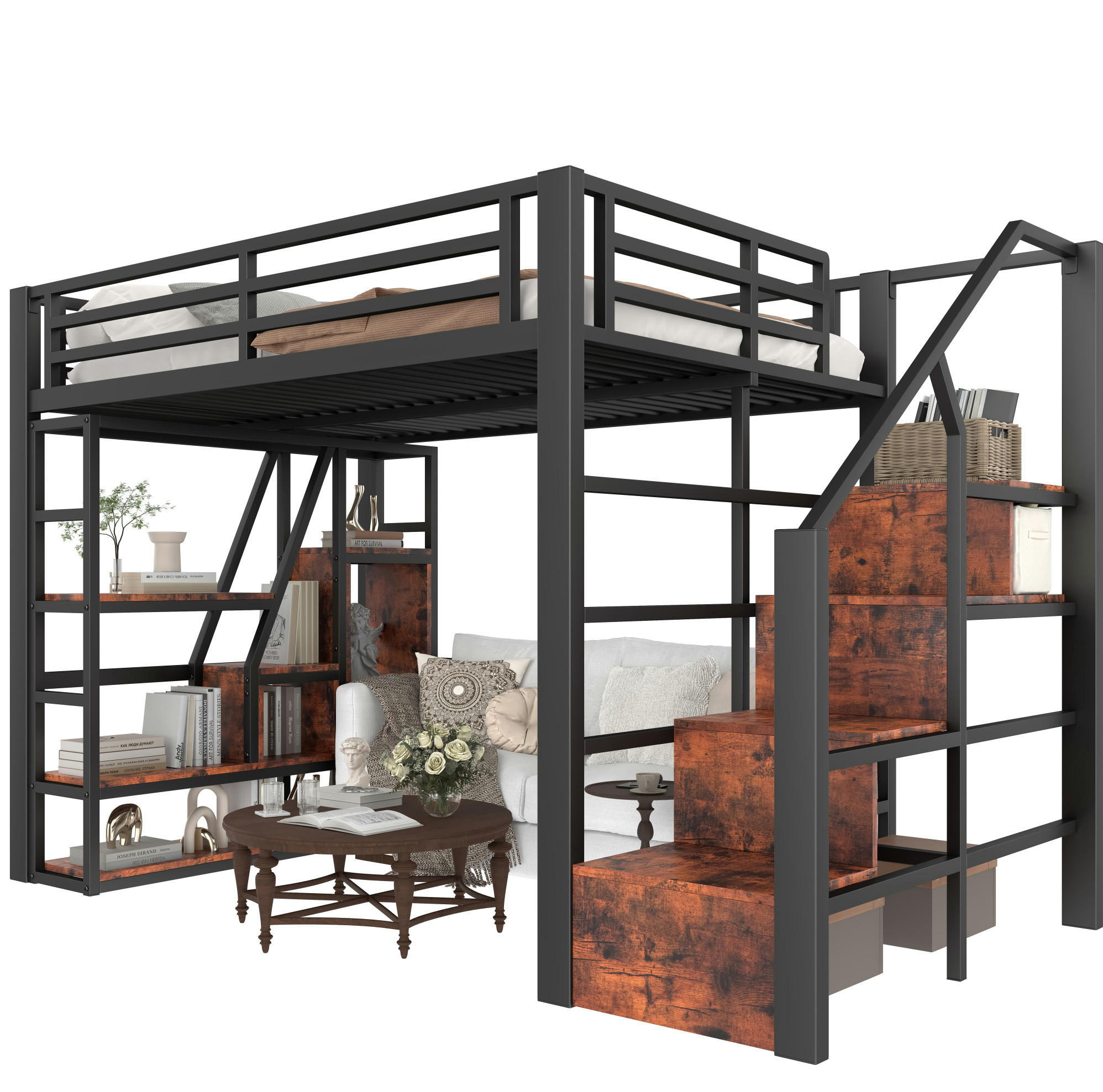 HOCHBETT 140/200 cm Schwarz aus Metall und MDF mit LED-Lichtleiste - Schwarz, Holzwerkstoff (140/200cm) - OKMYHOME