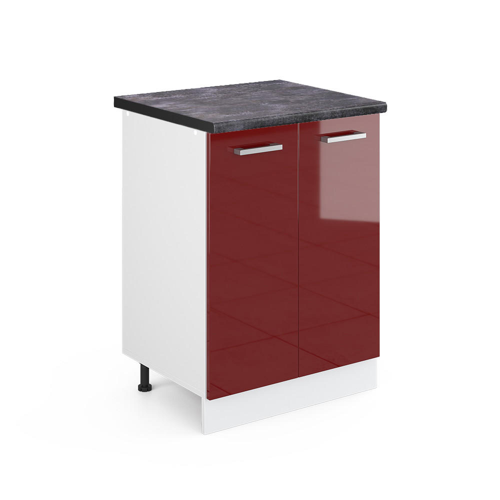 KÜCHENUNTERSCHRANK R-Line Bordeaux Hochglanz 60 cm, AP Anthrazit - Bordeaux/Weiß, Holzwerkstoff (60/81.6/60cm) - Vicco