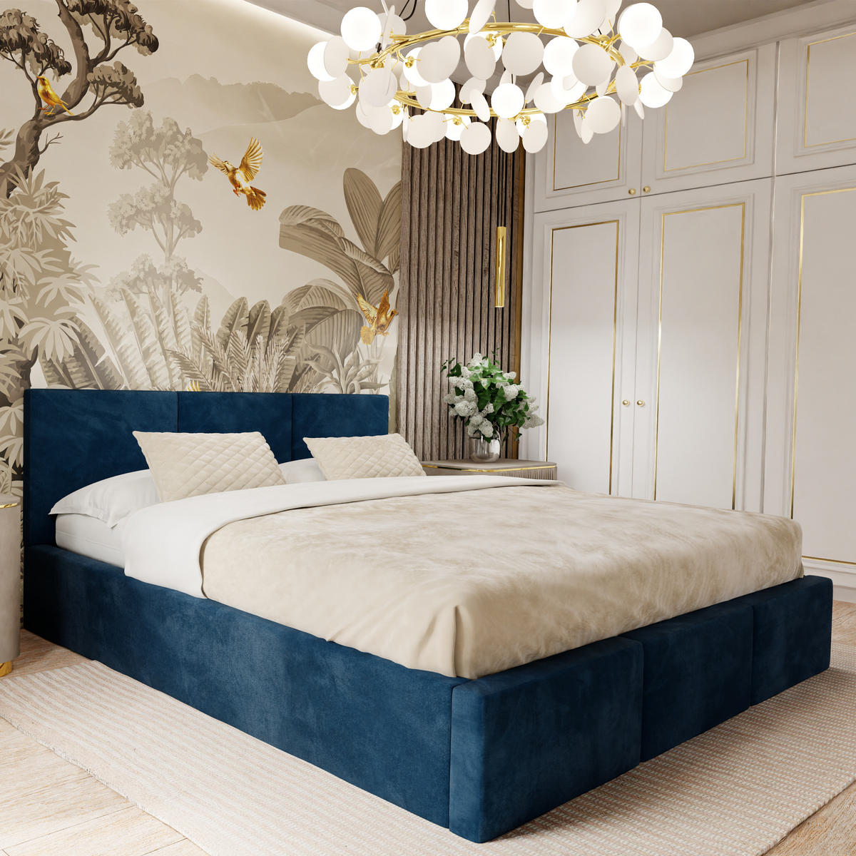 POLSTERBETT mit Stauraum Dunkelblau 120x200cm Kopfteil 120cm - Dunkelblau, Holzwerkstoff/Textil (120/200cm) - Muralo