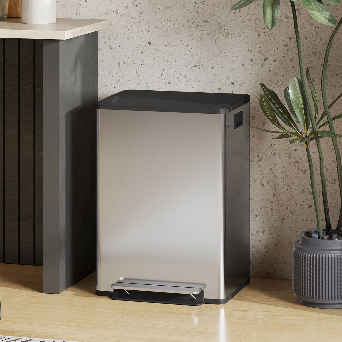 TRETEIMER mit 2 Fächern Silber 60 L 47,5/37,5/67 cm - Silberfarben, Metall (47.5/67/37.5cm)