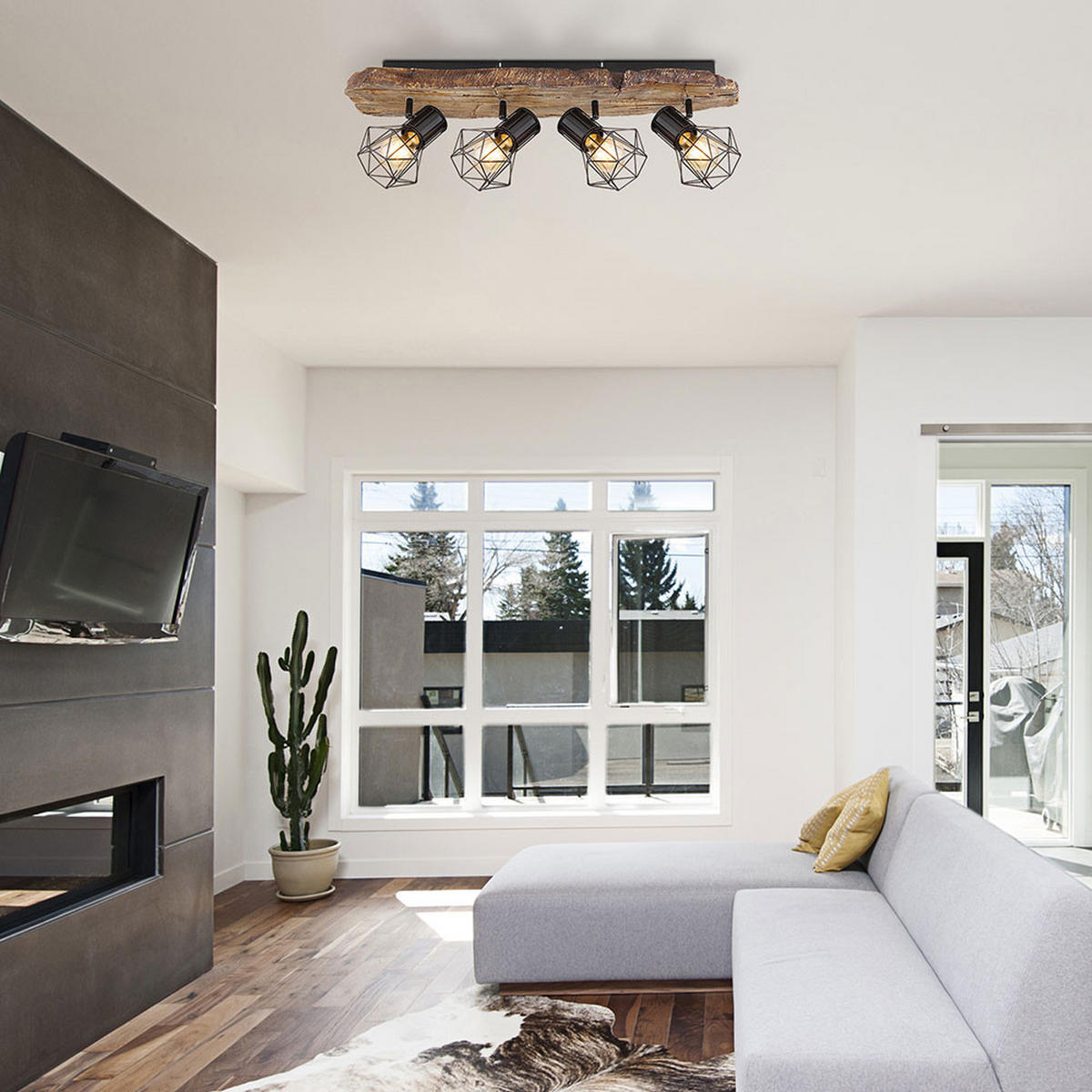 LED DECKENLEUCHTE Metall Holzoptik Braun - Braun, Metall (78/15/24cm) - Globo Lighting