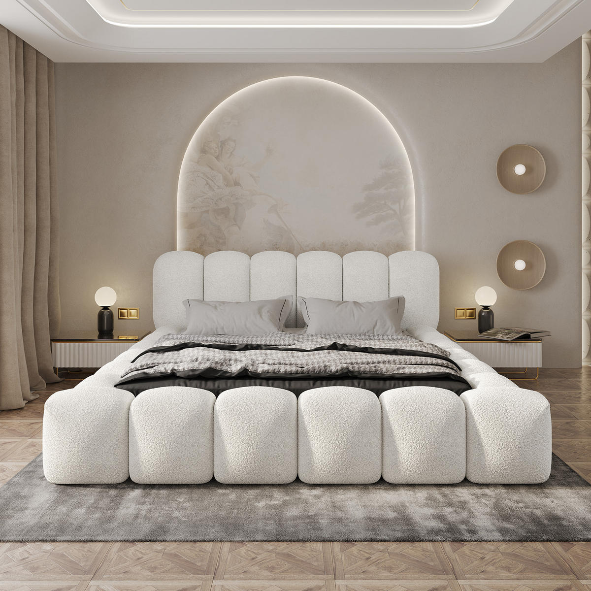 POLSTERBETT TRANI 200x200 cm, Weiß - Weiß, Textil (200/200cm) - Fedve