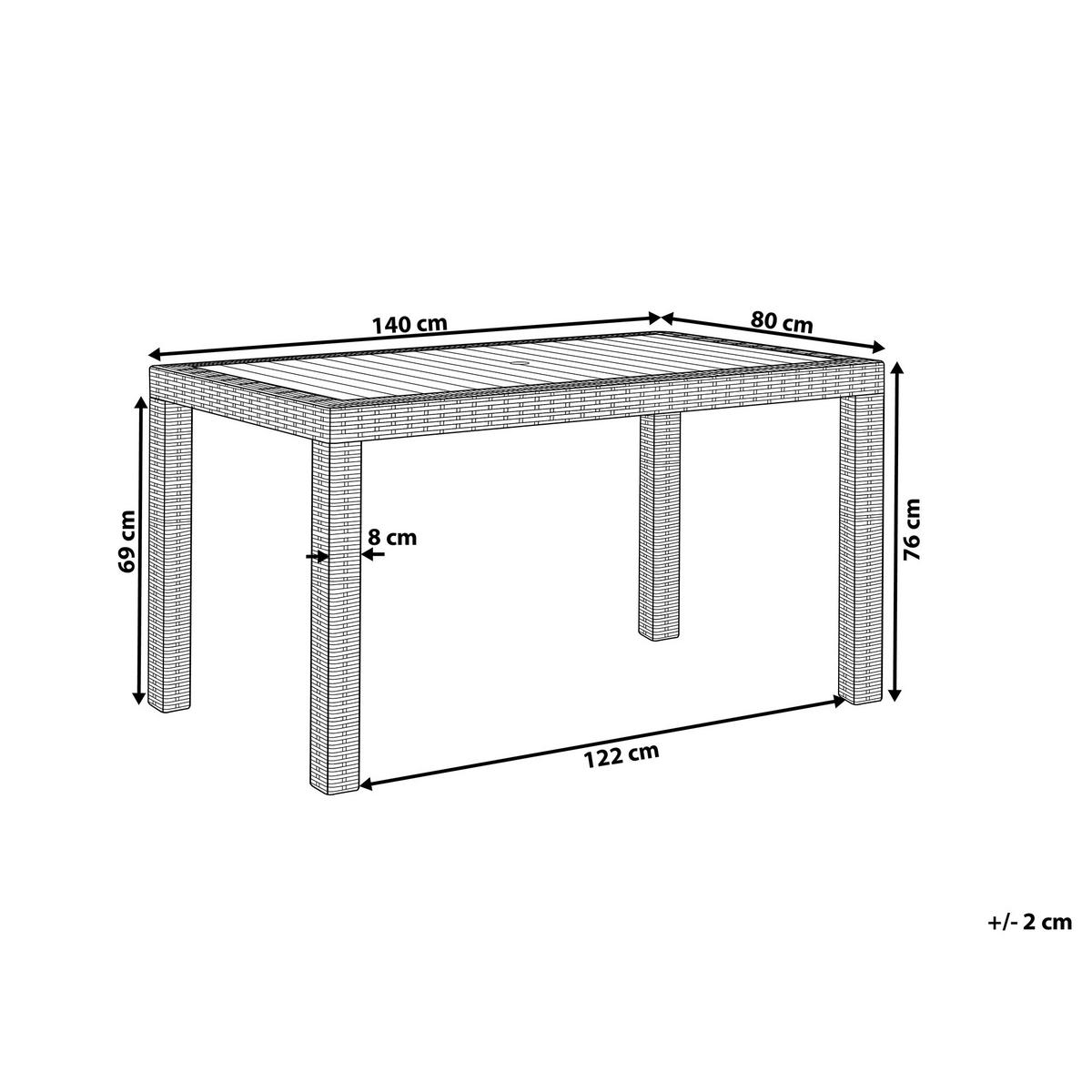 GARTENTISCH Rattanoptik hellgrau 140/80 cm Fossano - Hellgrau, Kunststoff (140/80/76cm) - Beliani