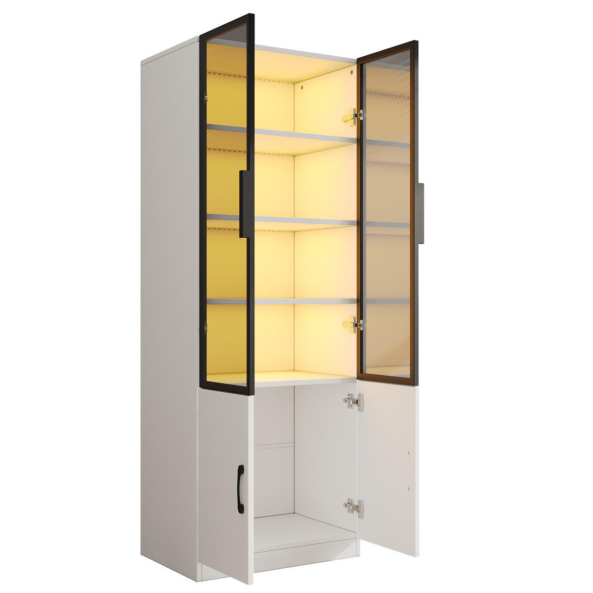 VITRINE LED Rauchglas Aluminiumrahmen 160cm 2 Türen Bücherregal - Weiß, Glas (120/160/40cm) - FLIEKS