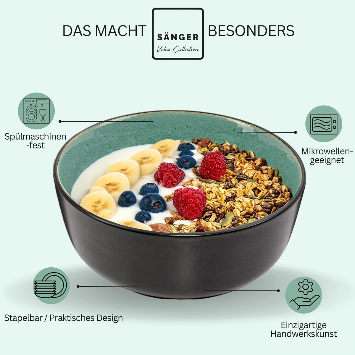 SCHALEN SET FIJI - 6 teilig aus Steingut - Grün, Keramik (21cm) - Sänger