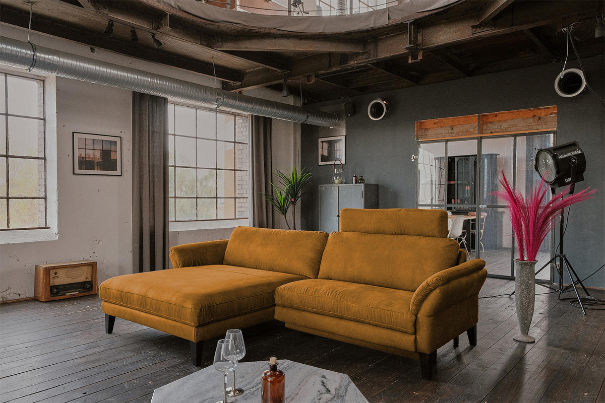 ECKSOFA MALTA Rotbraun Webstoff - Rotbraun/Cognac, Buchenholz/Textil (302/175cm) - KAWOLA