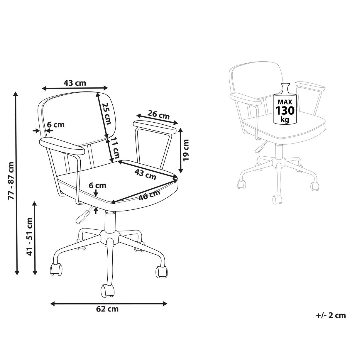 BÜROSTUHL Kunstleder Braun Algerita - Braun, Textil/Metall (62/77/62cm) - Beliani
