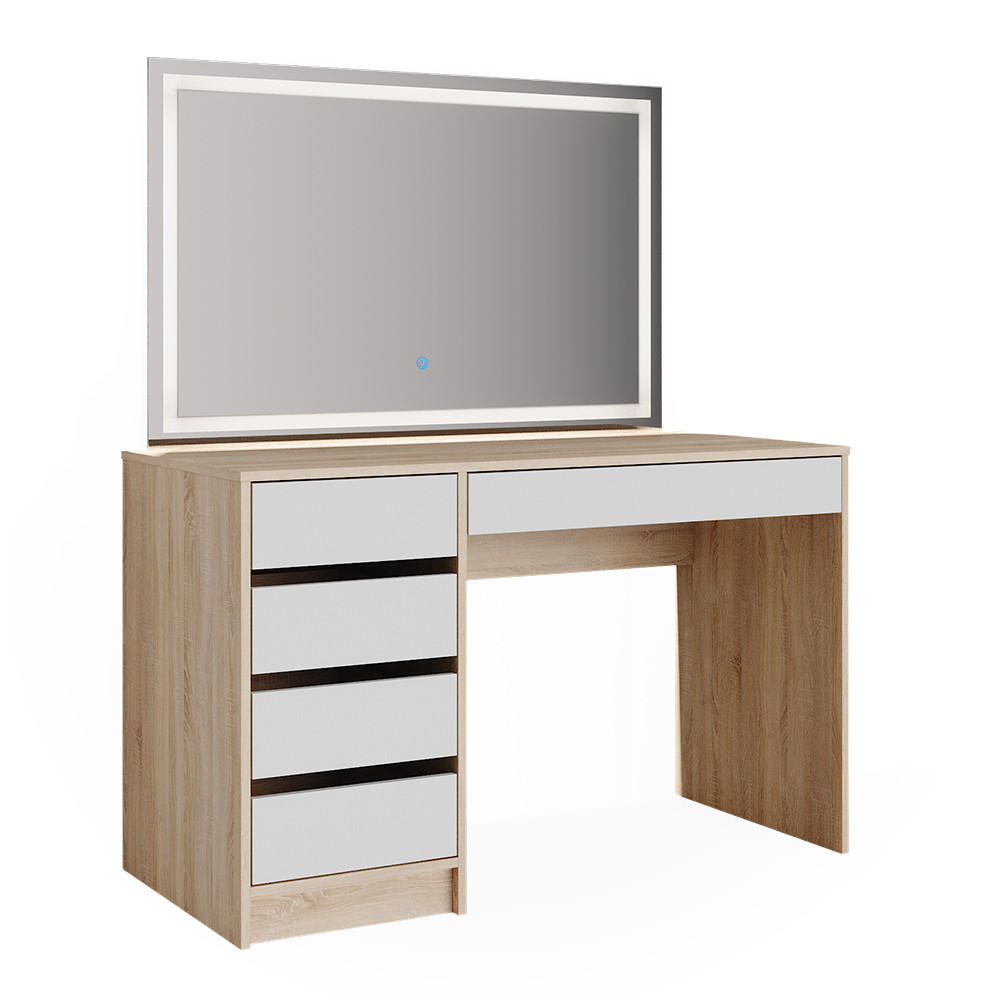 SCHMINKTISCH Sherry Weiß/Sonoma 120 cm mit LED-Spiegel - Weiß/Sonoma Eiche, Holzwerkstoff (120/75/55cm) - Vicco