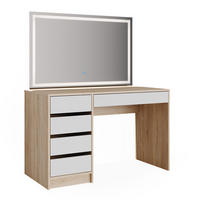 SCHMINKTISCH Sherry Weiß/Sonoma 120 cm mit LED-Spiegel - Weiß/Sonoma Eiche, Holzwerkstoff (120/75/55cm) - Vicco