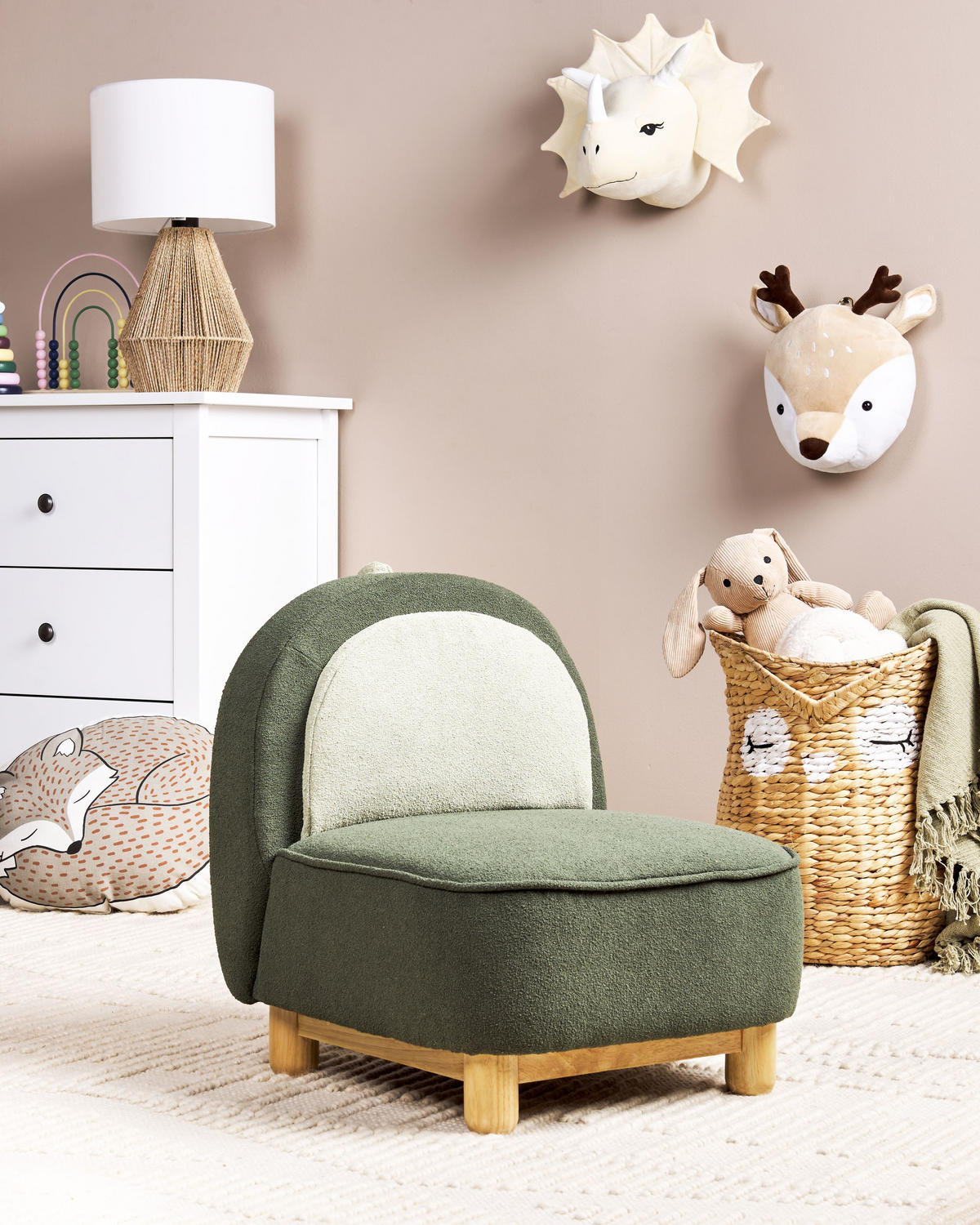 KINDERSESSEL Dinosaurier Stoff Dunkelgrün Faborg - Beige/Braun, Textil (50/56/47cm) - Beliani