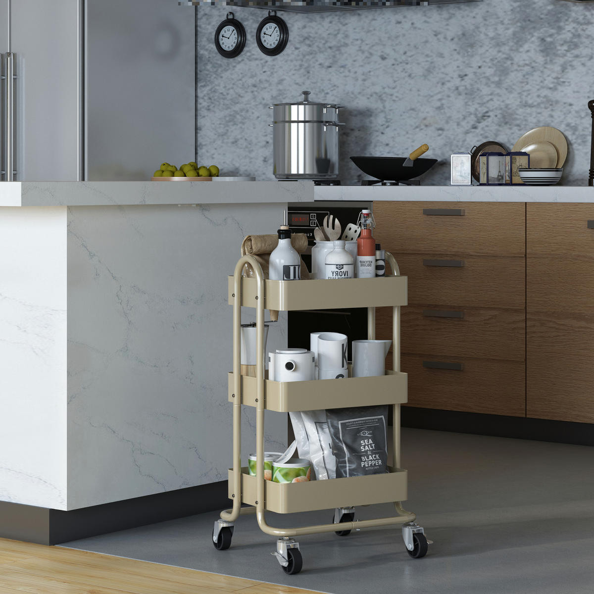 SERVIERWAGEN Pyhäntä - Graubraun, Metall (46/78.5/35cm) - [en.casa]