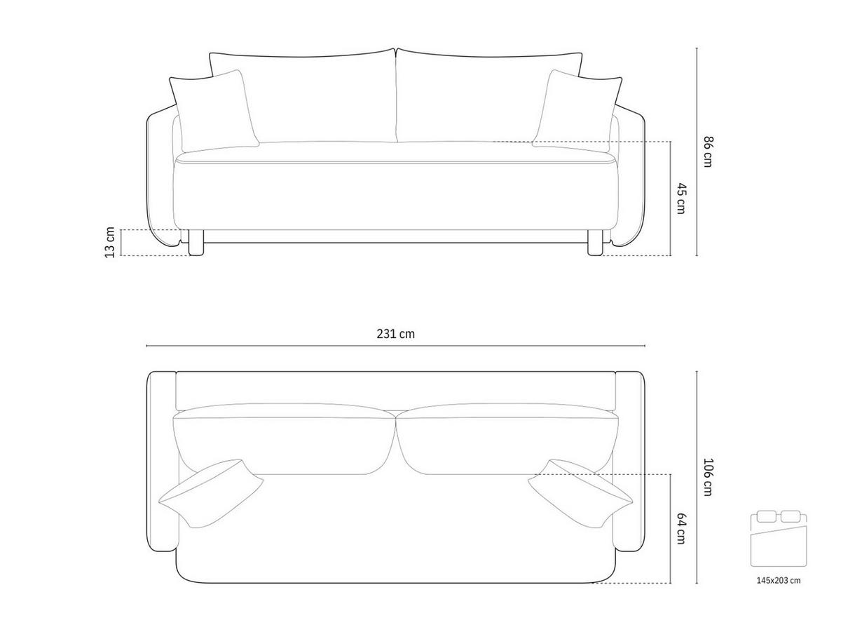 SOFA ausklappbar mit Bettkasten Elen aus strukturiertem Stoff marineblau 3 Sitzplätze - Blau, Textil (231/86/106cm) - Micadoni