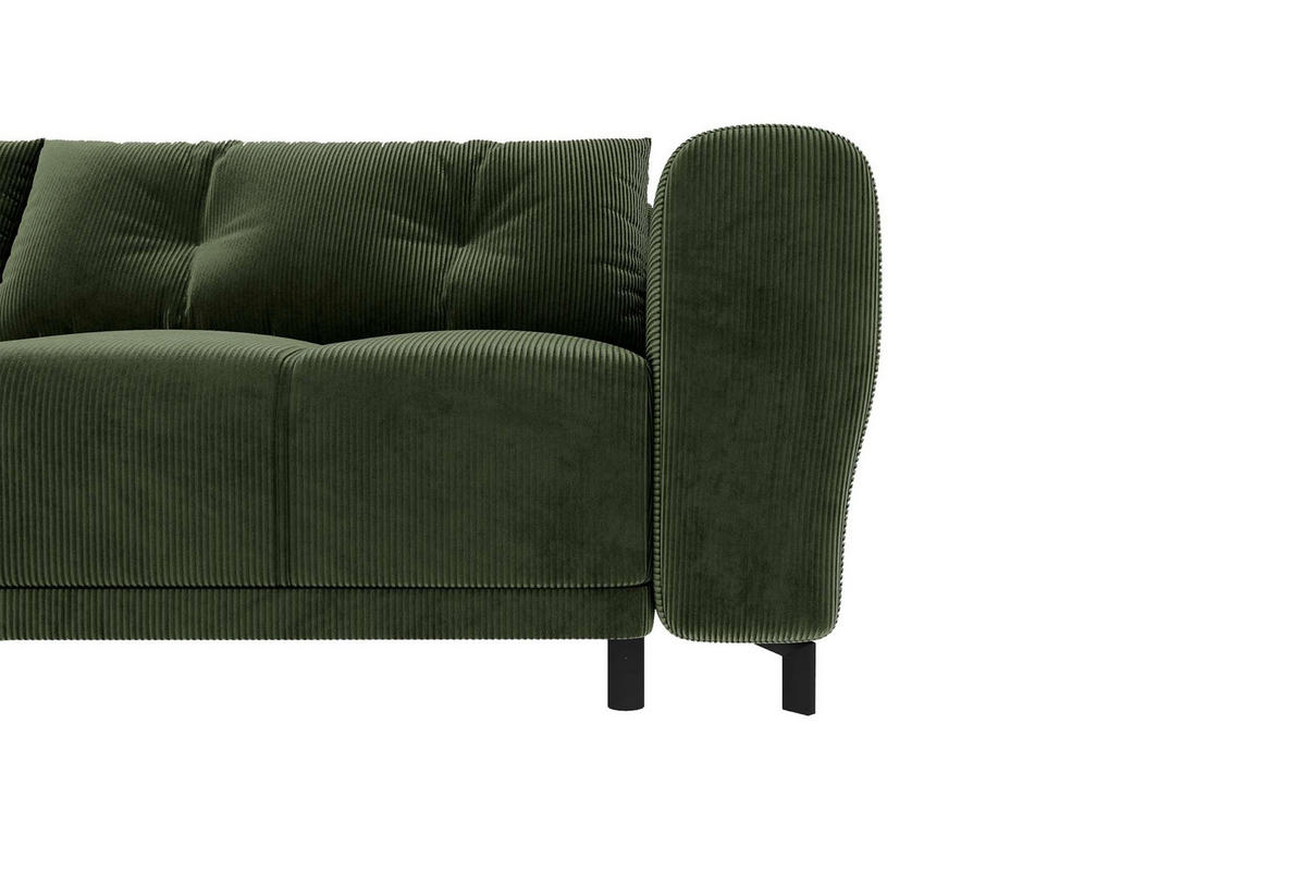 ECKSOFA Massimo Cordstoff Olivgrün inkl. Schlaffunktion Links - Schwarz/Olivgrün, Textil/Metall (246/177cm) - 99rooms