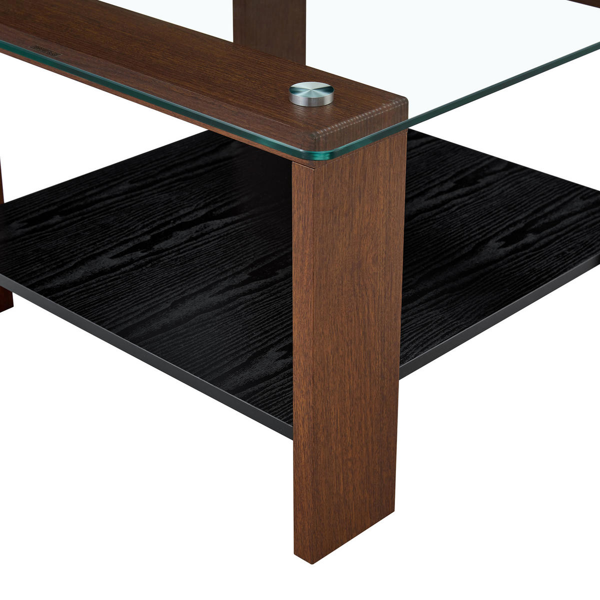 COUCHTISCH aus MDF und Glas 65x65x45,5 cm in Walnuss mit Stauraum - Walnussfarben, Holzwerkstoff (65/65/45.5cm) - Modfu