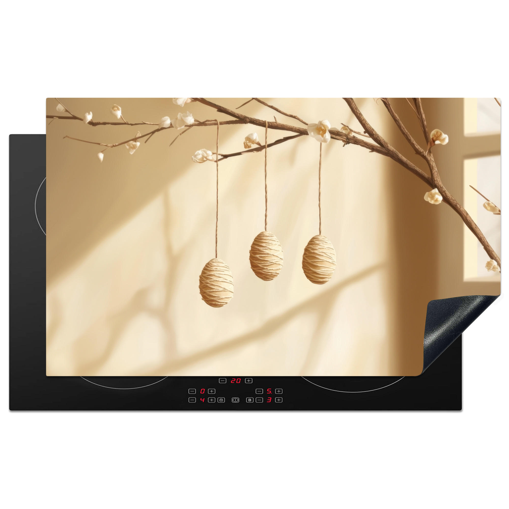 HERDABDECKPLATTE Beige - Osterkuchen - Eier Induktionsmatte 83x51 cm - Beige, Kunststoff (83/51.5/0.2cm) - MuchoWow