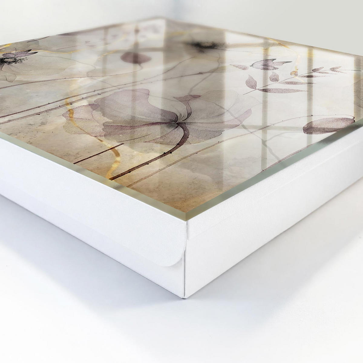 SCHLÜSSELBOX Weiß 30x30 cm – Türöffnung nach rechts - Zarte Flora - Grau, Metall (30/30/5cm) - TULUP